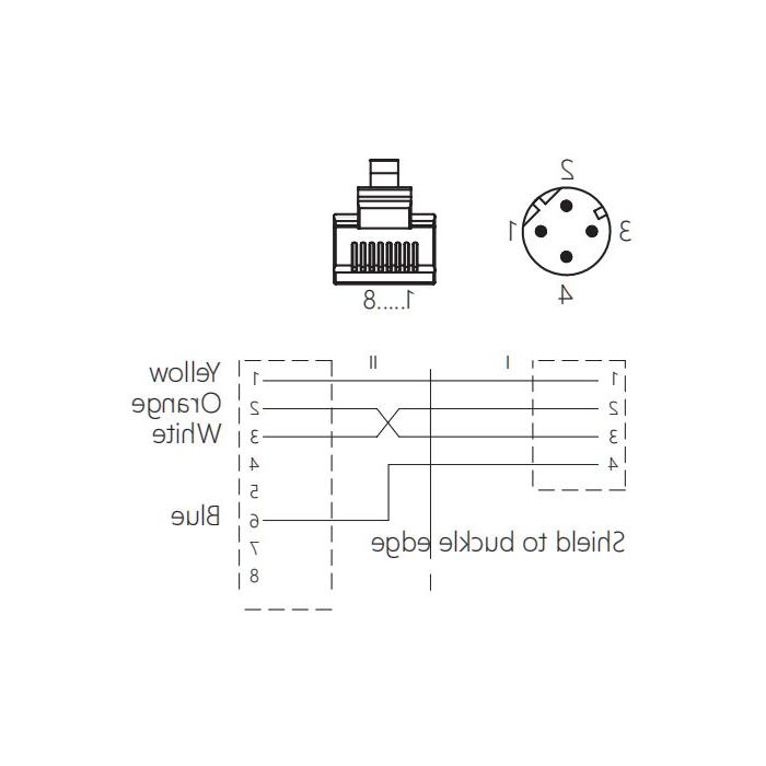 M12 4Pin male  (D-coded)/RJ45 male、Dual end pre cast PUR shield flexible cable、EtherCat network cable、Green sheath、0C3161-XXX