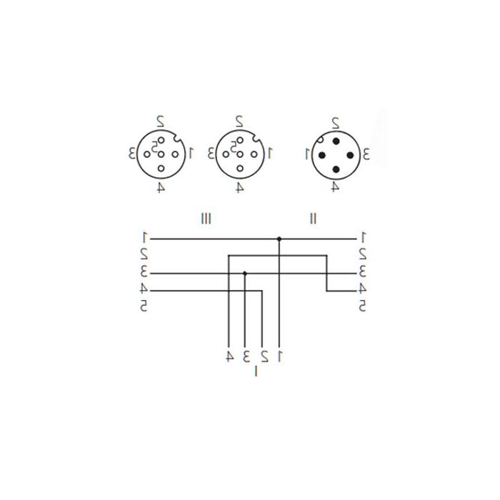 M12 4Pin公头/2M12 3Pin 母头直型、IP 69K-ECOLAB、食品级、Y型预铸PUR柔性电缆、黑色护套、64E401-XXX